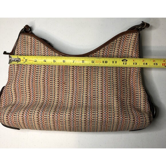 VTG Y2K Fossil Key Woven Nylon Brown Leather Hobo Bag Handbag Shoulder Purse - Picture 15 of 15